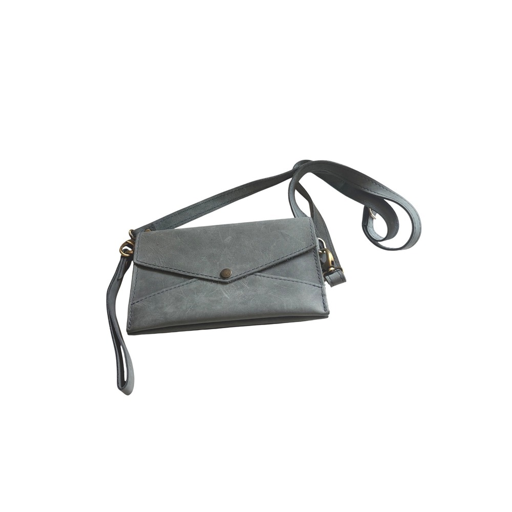 Portland Leather Goods Storm Gray Leather Envelope Crossbody Bag Wristlet